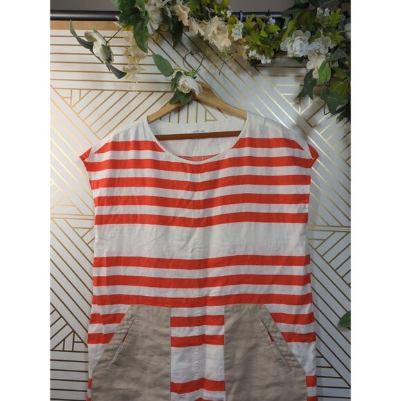 TRENERY Women's Shift Dress Striped Linen Pockets Short Sleeve Size 14 - Picture 3 of 8